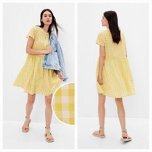 NWT GAP Empire Waist Baby Doll Yellow Gingham Mini Dress XS